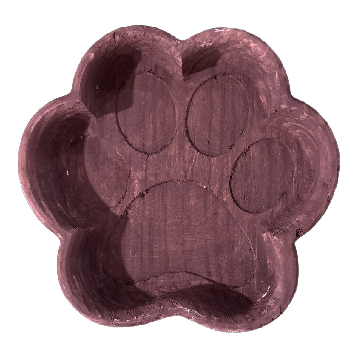 Paw Print dough bowl, empty, showing the design CNC-carved into the bottom