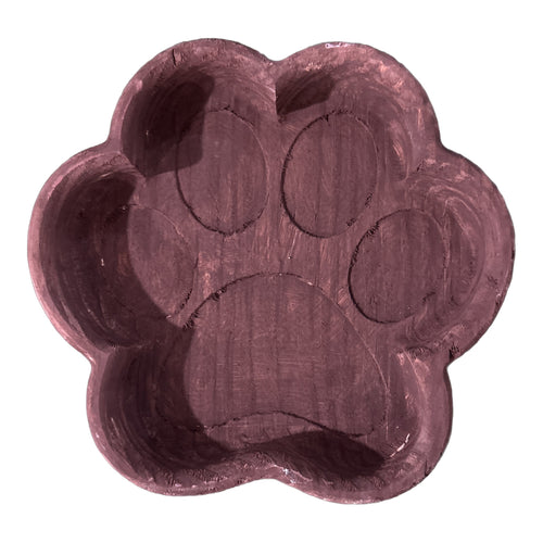 Paw Print dough bowl, empty, showing the design CNC-carved into the bottom