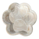 Paw Print dough bowl, empty, showing the design CNC-carved into the bottom