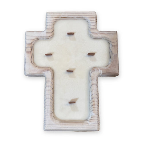 Cross Dough Bowl Candle – Whitewash – 5 Wood Wicks