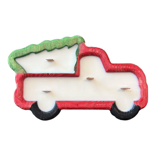 Truck with Tree Dough Bowl Candle – Red & Green – 4 Wood Wicks